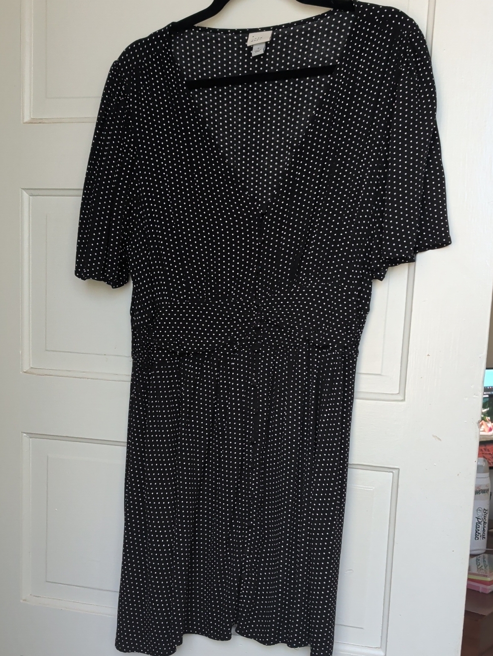 a new day Black and White Polka Dot Wrap-Style Midi Dress